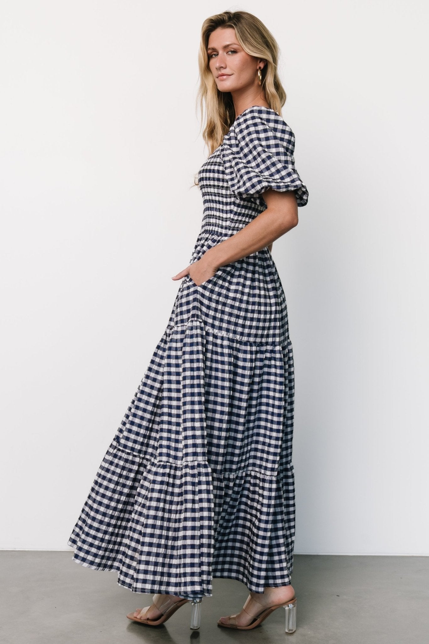 Lyndy Smocked Dress | Off White + Blue Gingham - Baltic Born