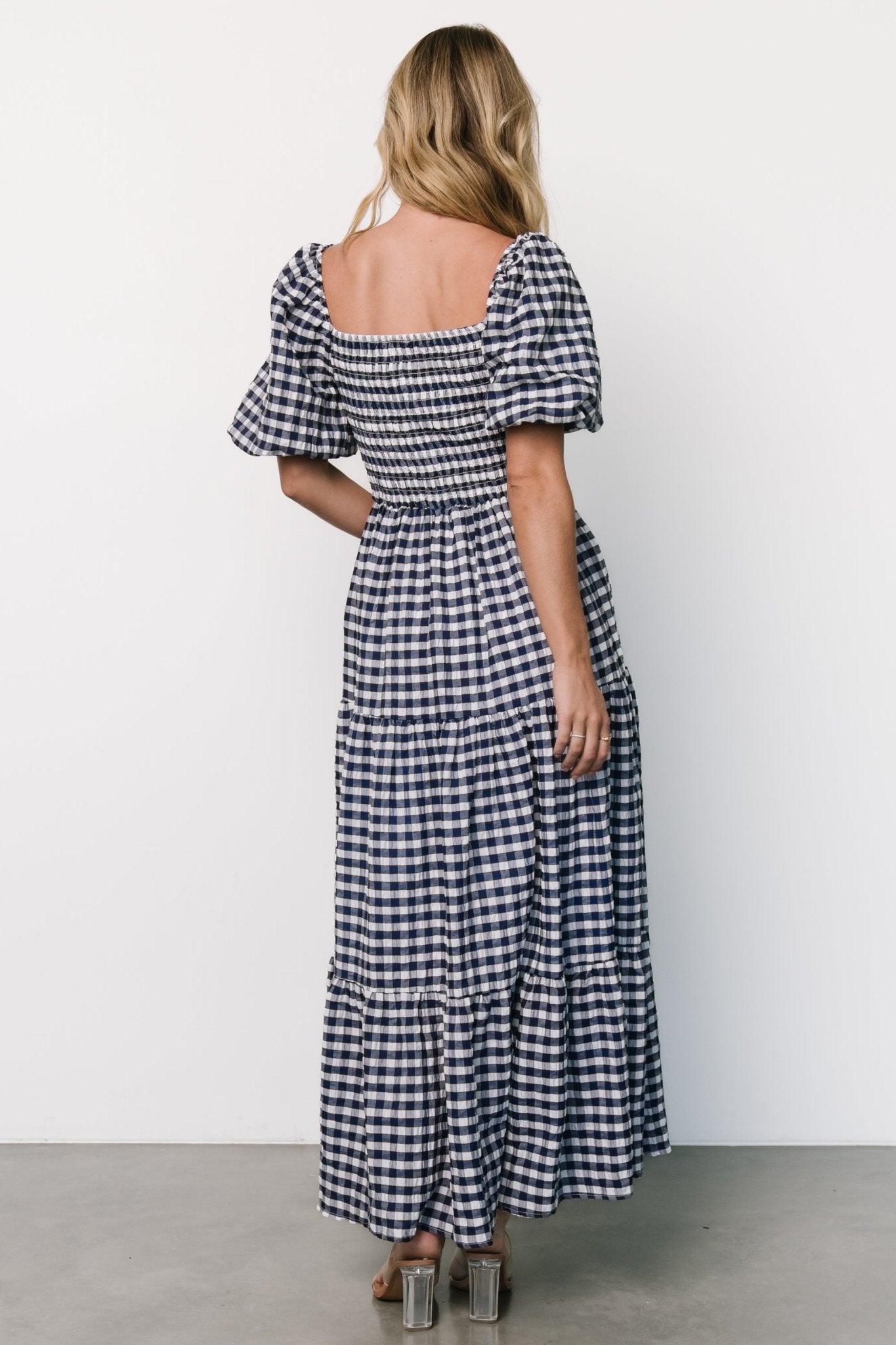 Lyndy Smocked Dress | Off White + Blue Gingham - Baltic Born