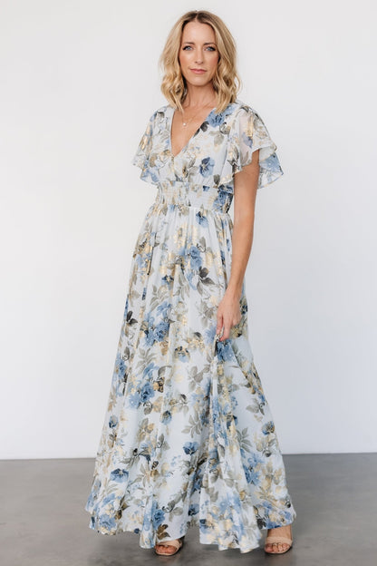 Lynlee Metallic Maxi Dress | Dusty Blue - Baltic Born