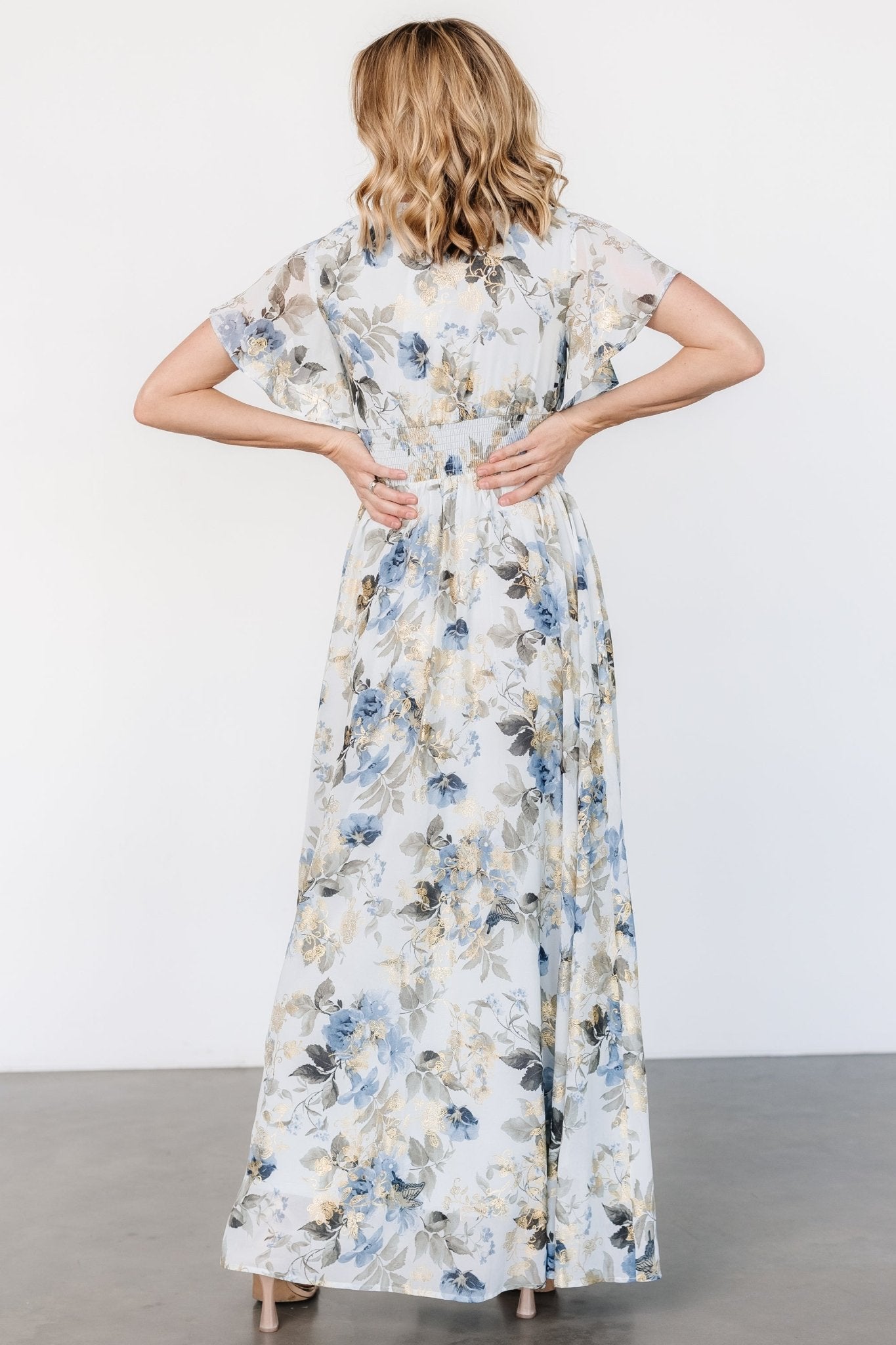 Lynlee Metallic Maxi Dress | Dusty Blue - Baltic Born