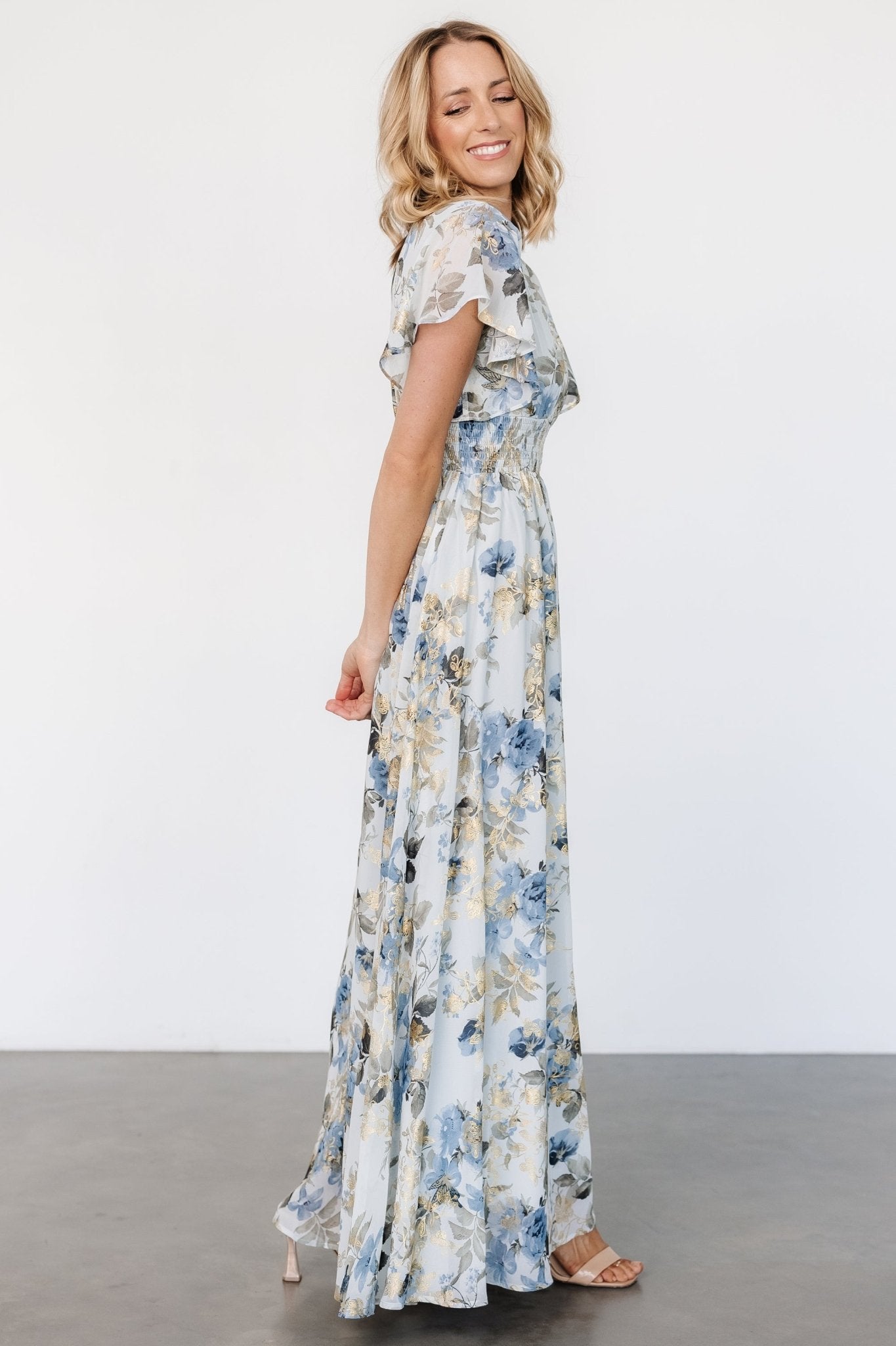 Lynlee Metallic Maxi Dress | Dusty Blue - Baltic Born