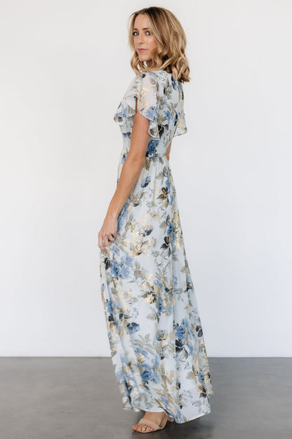 Lynlee Metallic Maxi Dress | Dusty Blue - Baltic Born