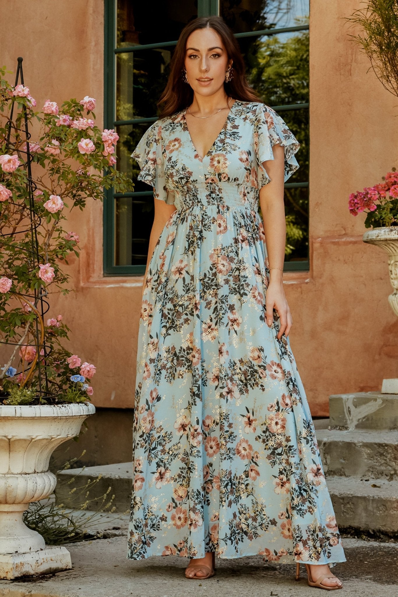 Lynlee Metallic Maxi Dress Light Blue Baltic Born