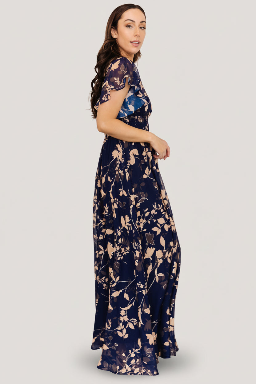 Lynlee Metallic Maxi Dress - Navy V-Neck Maxi | Baltic Born S Lynlee Metallic Maxi Dress - Navy V-Neck Maxi | Baltic Born S