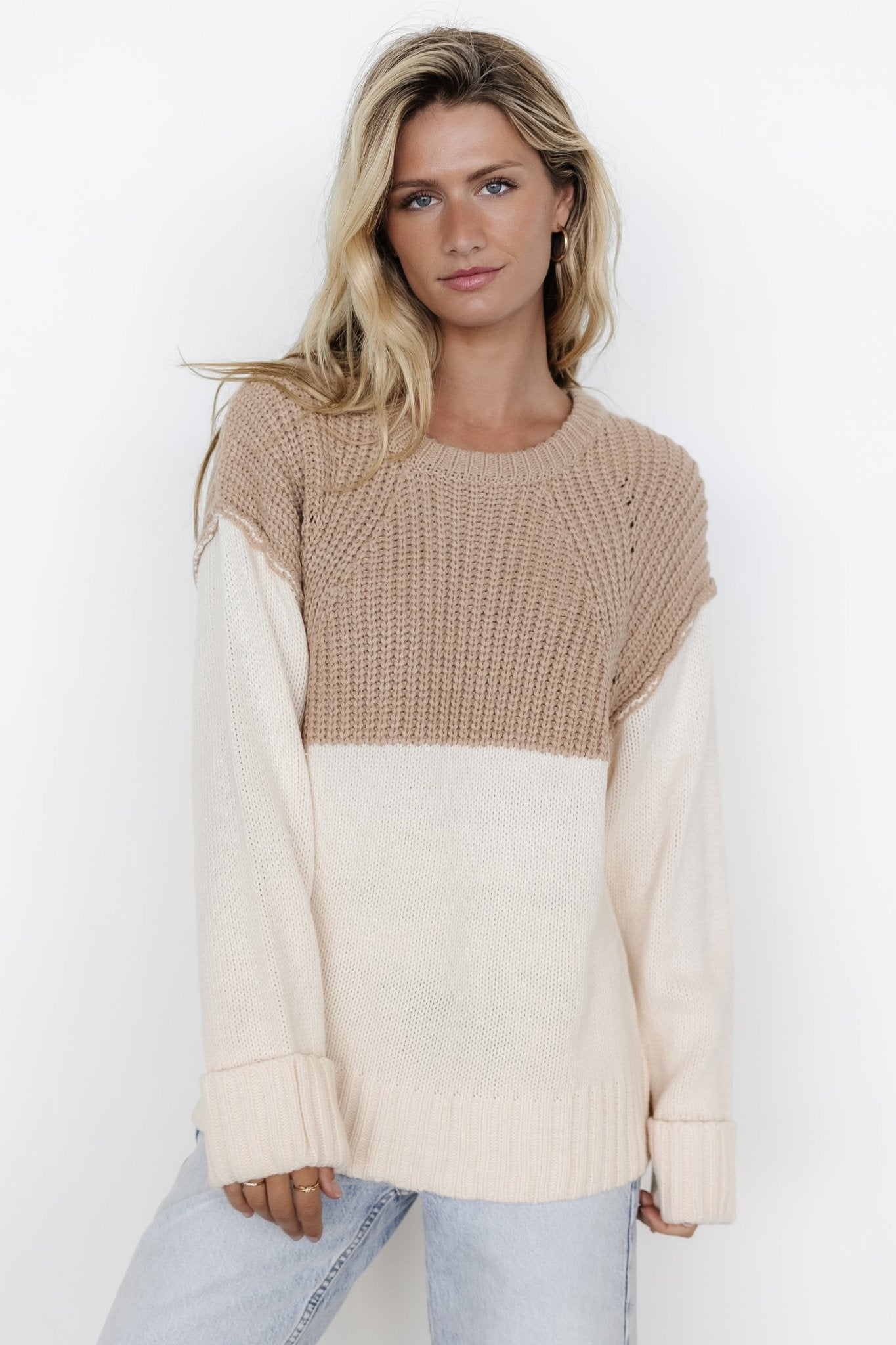 Mabel Cuffed Sweater | Cream + Taupe - Baltic Born