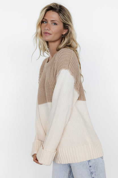 Mabel Cuffed Sweater | Cream + Taupe - Baltic Born