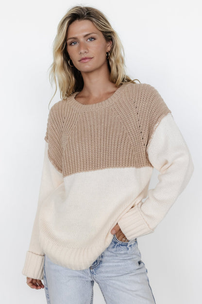 Mabel Cuffed Sweater | Cream + Taupe - Baltic Born