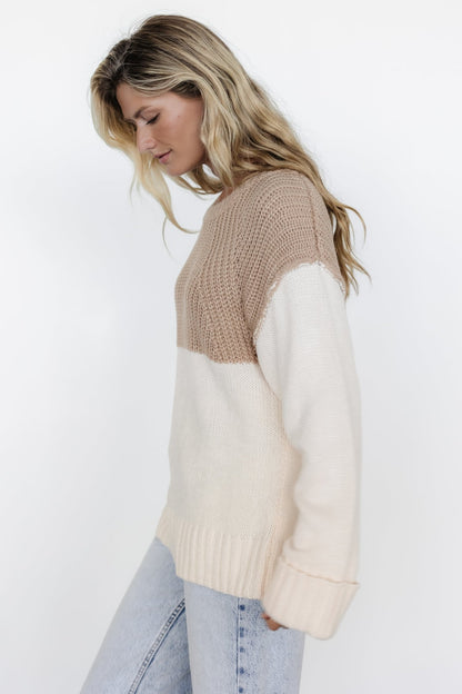 Mabel Cuffed Sweater | Cream + Taupe - Baltic Born