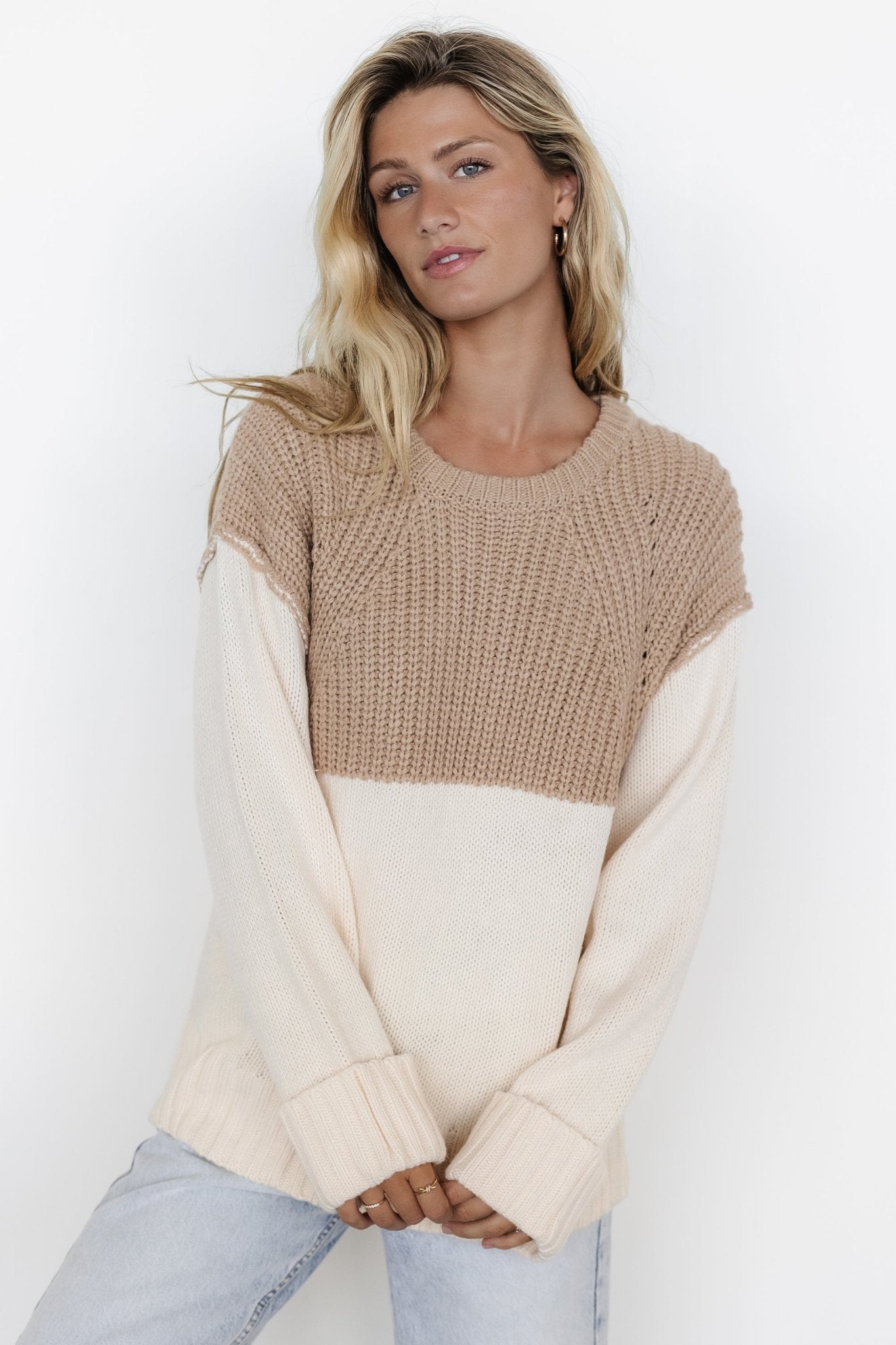 Mabel Cuffed Sweater | Cream + Taupe - Baltic Born