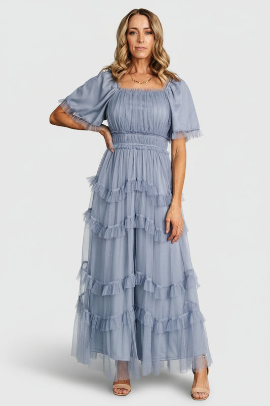 Magdalena Tulle Maxi Dress | Dusty Blue - Baltic Born