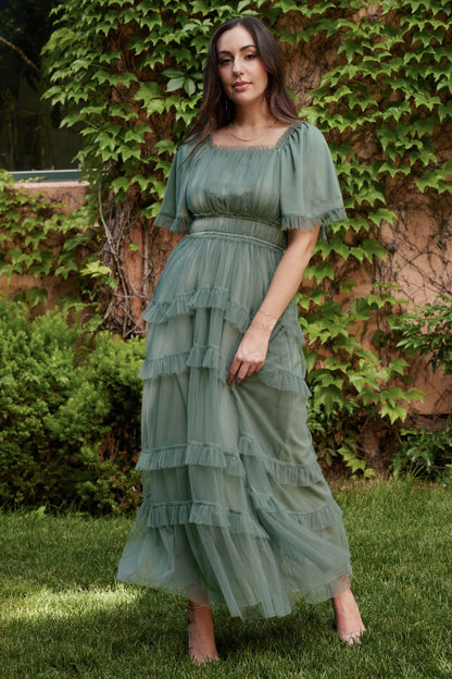 Magdalena Tulle Maxi Dress | Eucalyptus - Baltic Born