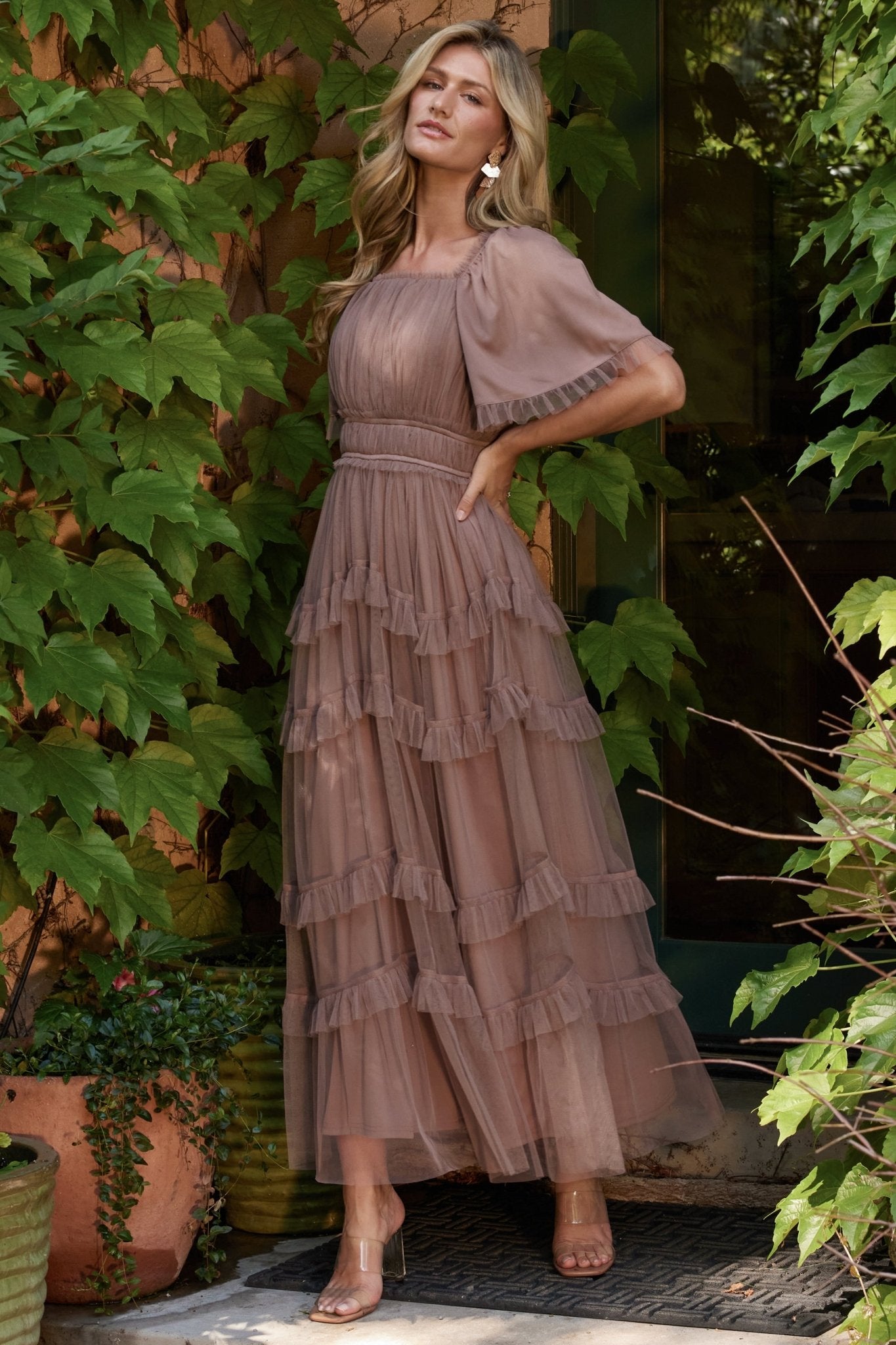 Baltic Born Womens Magdalena Tulle Maxi Dress | Mink