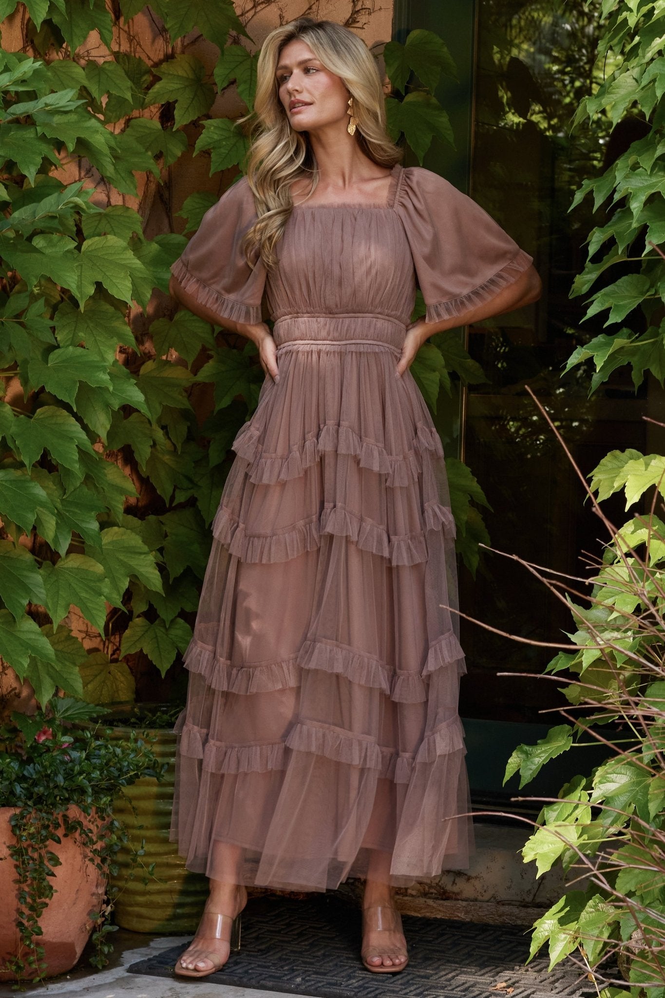 Magdalena Tulle Maxi Dress, Dusty Mink
