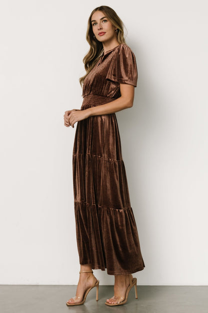 Maida Embroidered Velvet Dress | Chocolate - Baltic Born