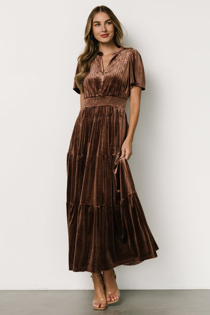 Maida Embroidered Velvet Dress | Chocolate - Baltic Born