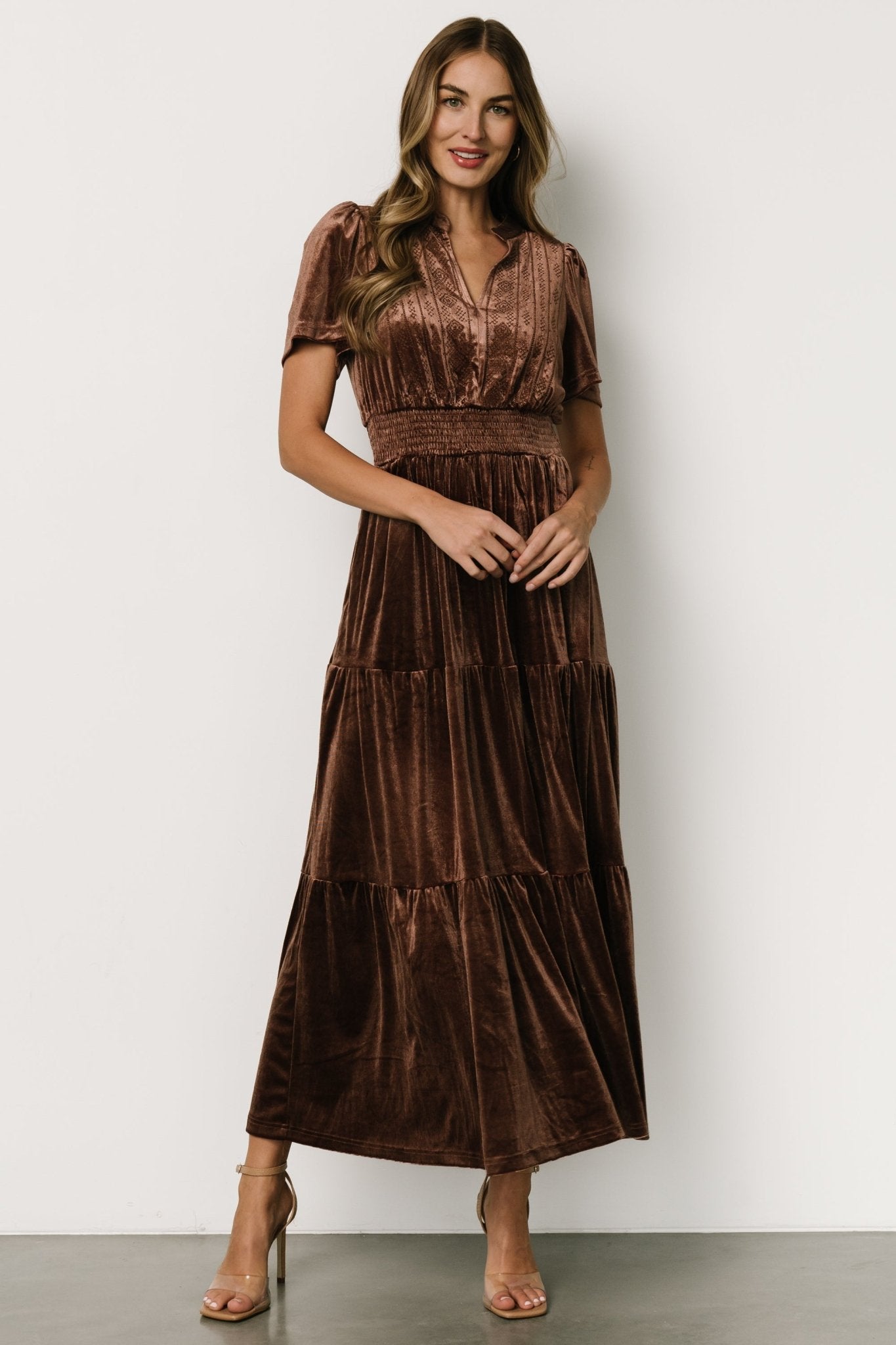 Maida Embroidered Velvet Dress | Chocolate - Baltic Born