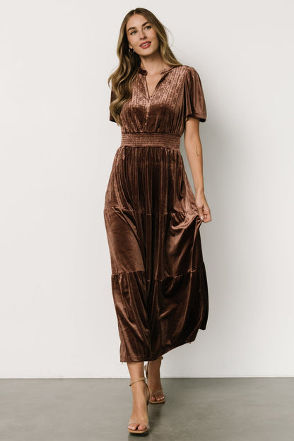 Maida Embroidered Velvet Dress | Chocolate - Baltic Born