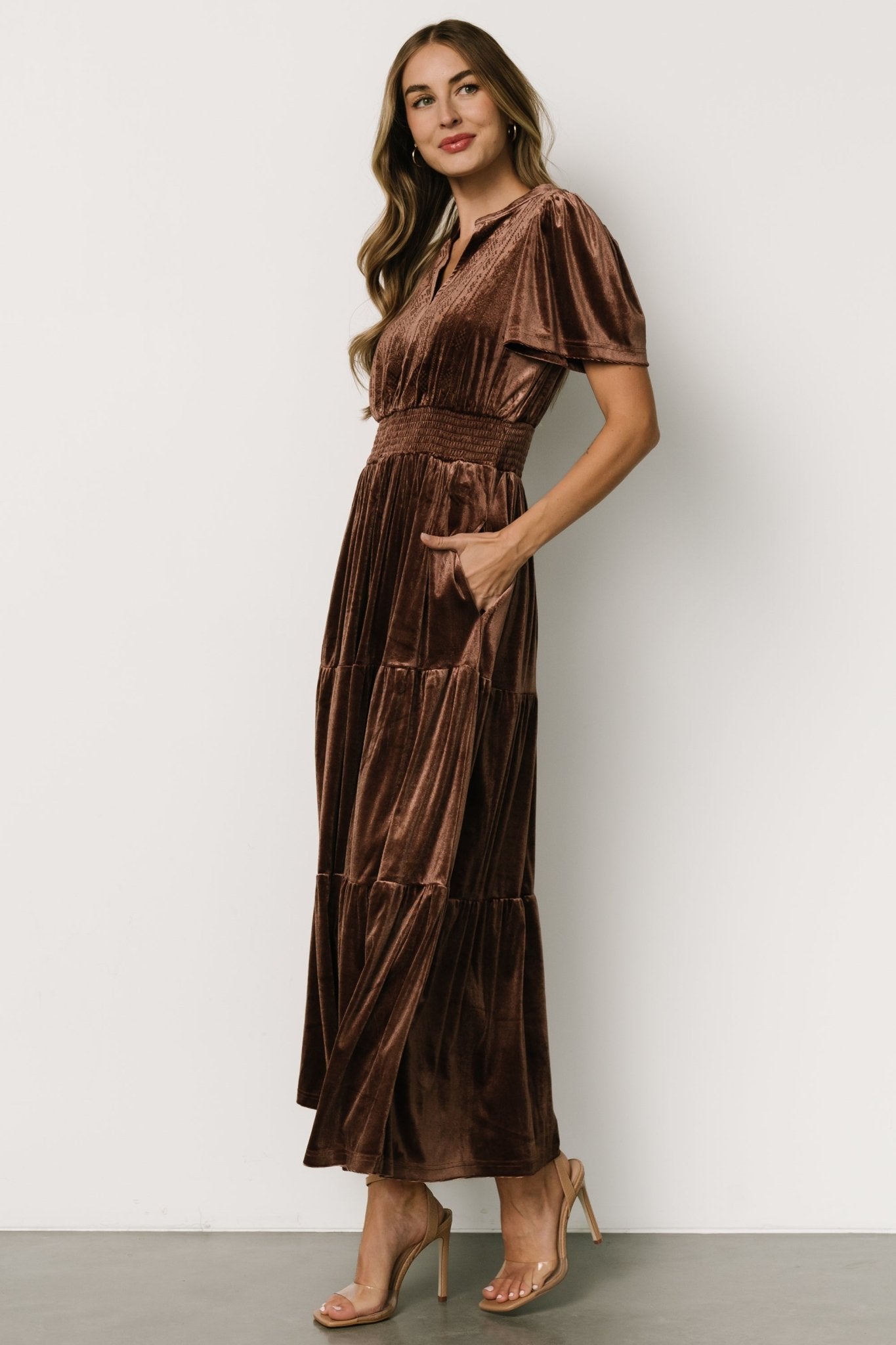 Maida Embroidered Velvet Dress | Chocolate - Baltic Born