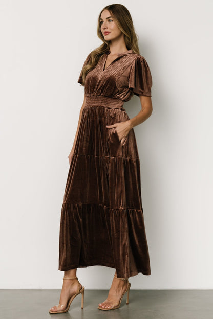 Maida Embroidered Velvet Dress | Chocolate - Baltic Born