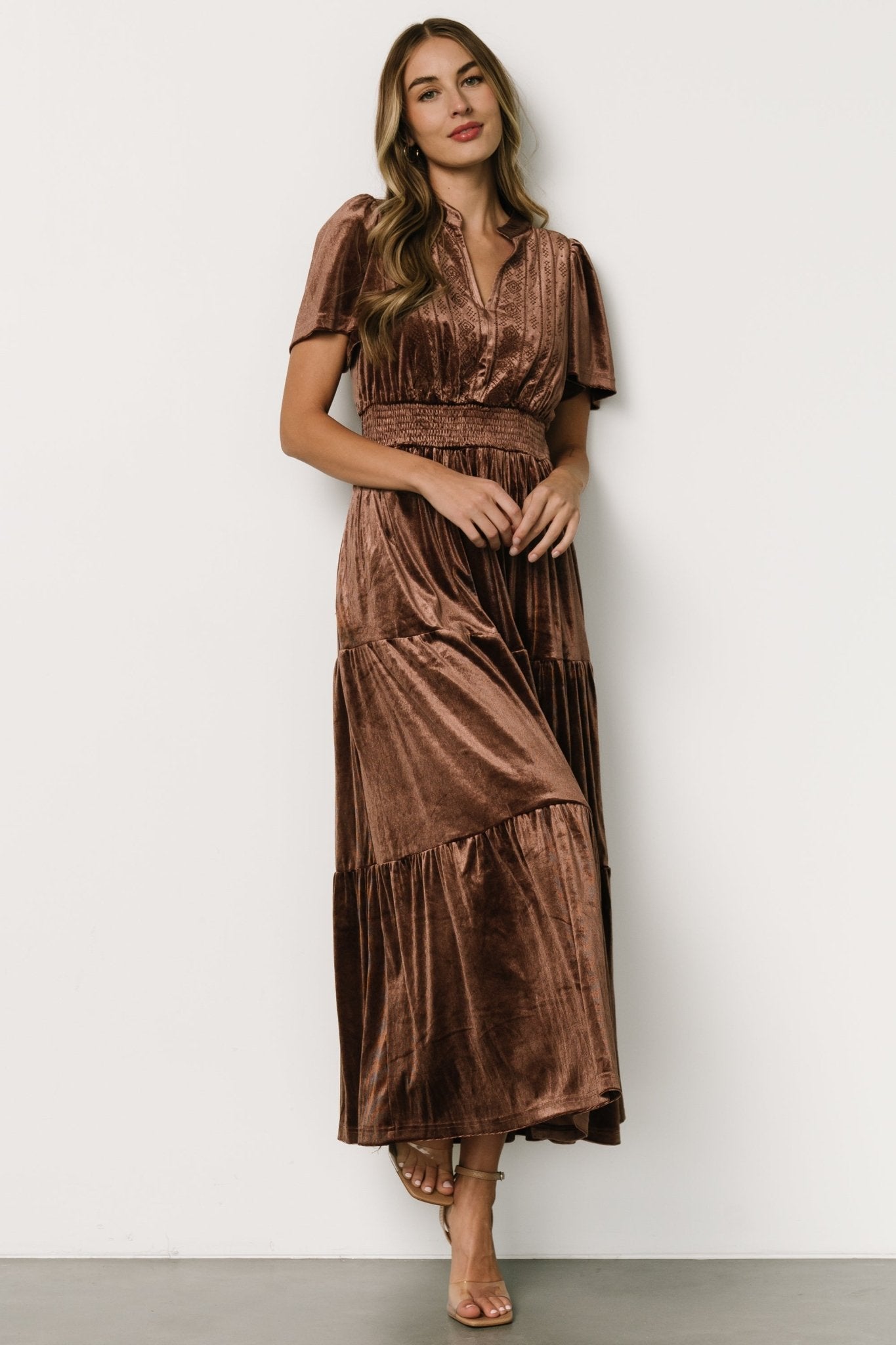 Maida Embroidered Velvet Dress | Chocolate - Baltic Born