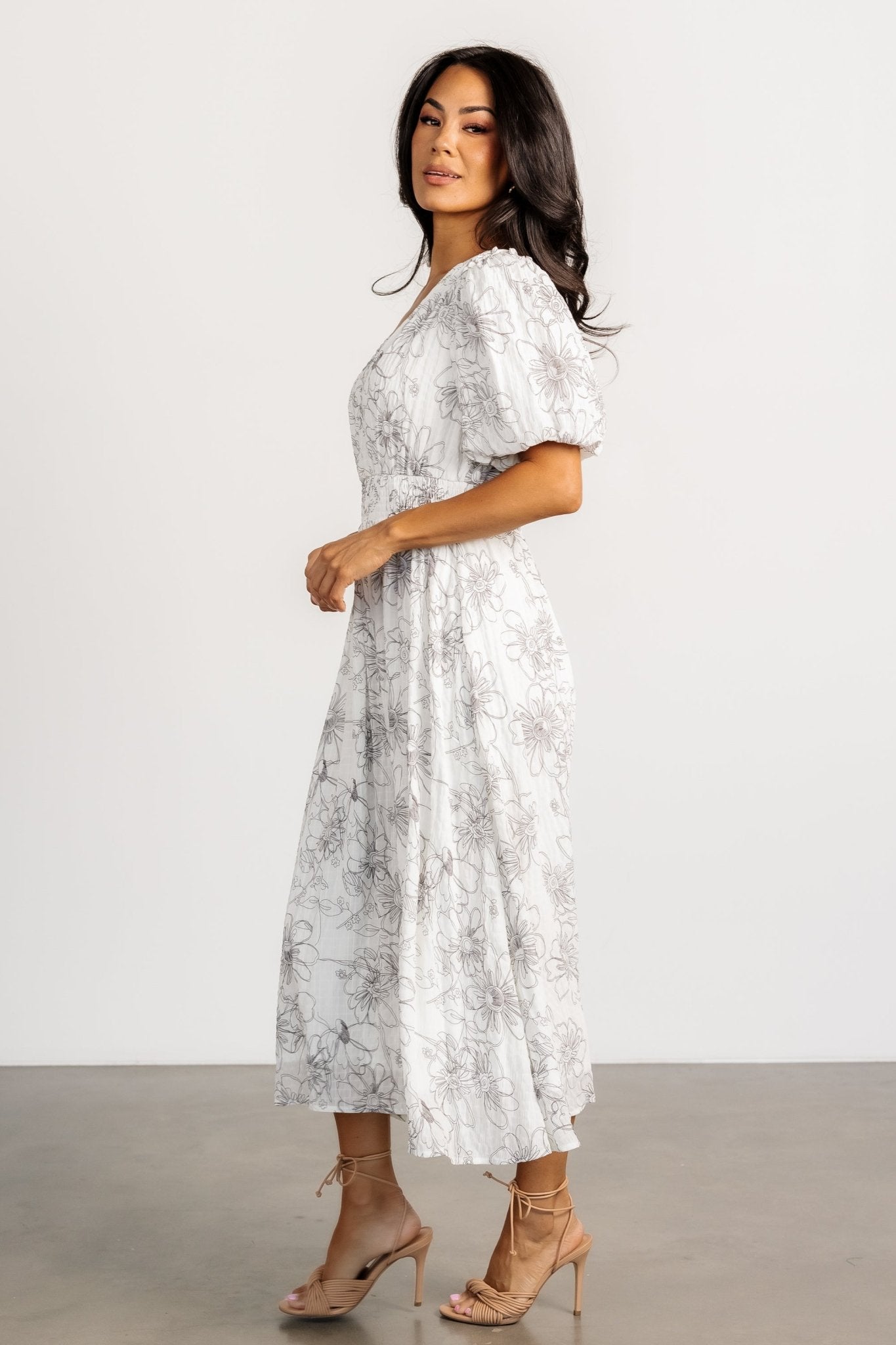 Makenna Midi Dress | Off White Print - Baltic Born