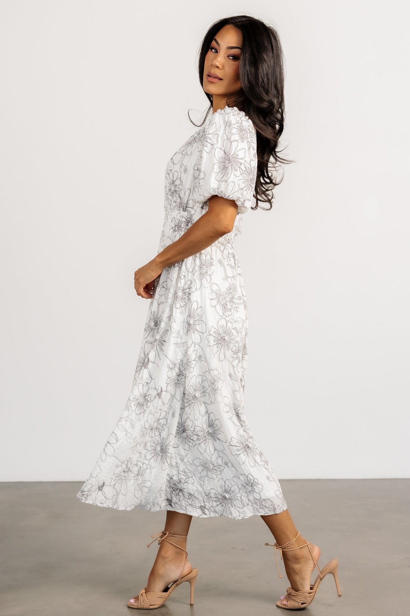 Makenna Midi Dress | Off White Print - Baltic Born