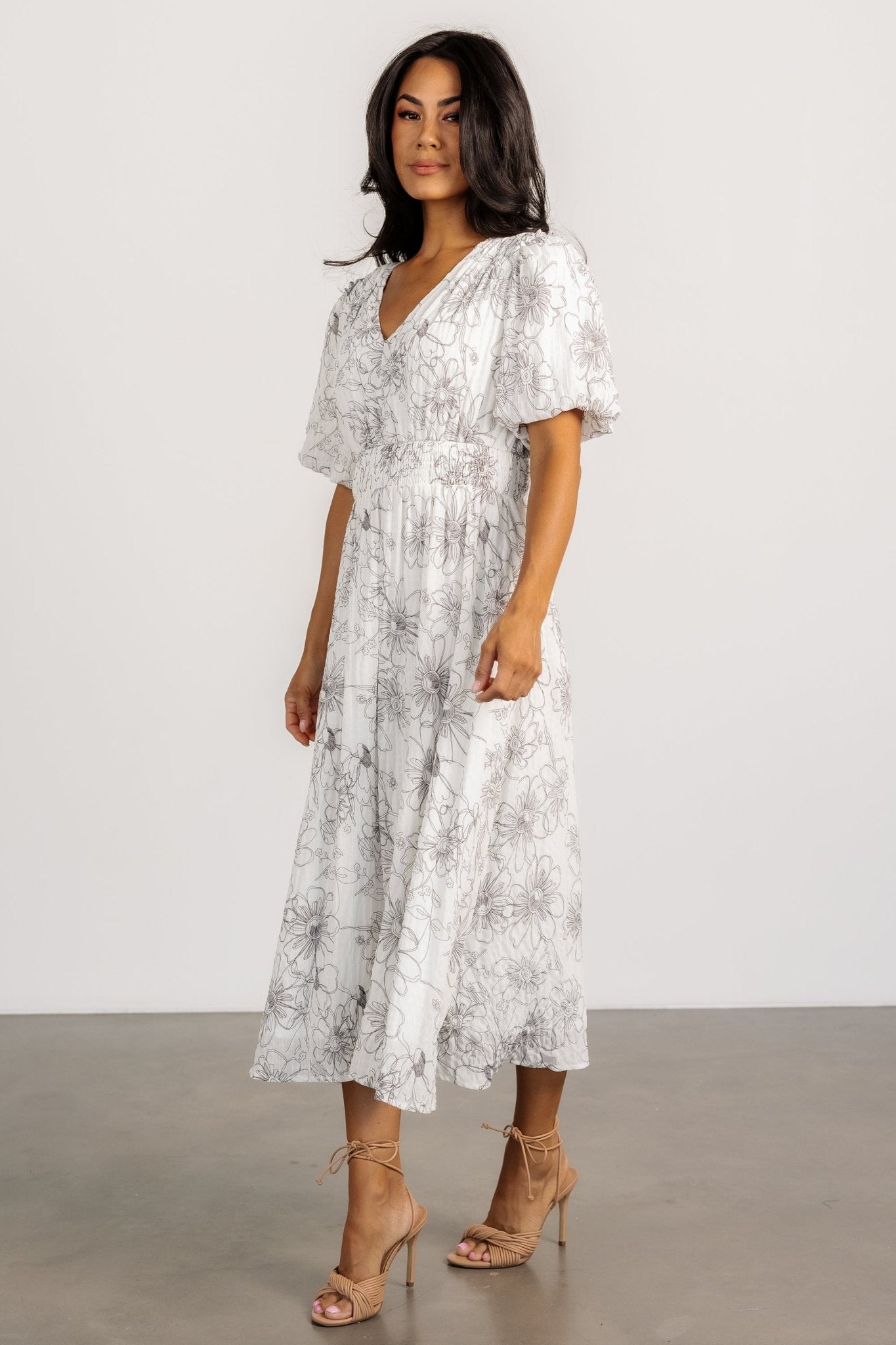 Makenna Midi Dress | Off White Print - Baltic Born