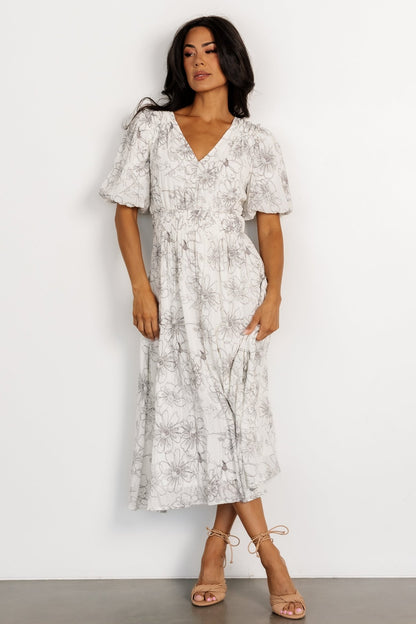 Makenna Midi Dress | Off White Print - Baltic Born