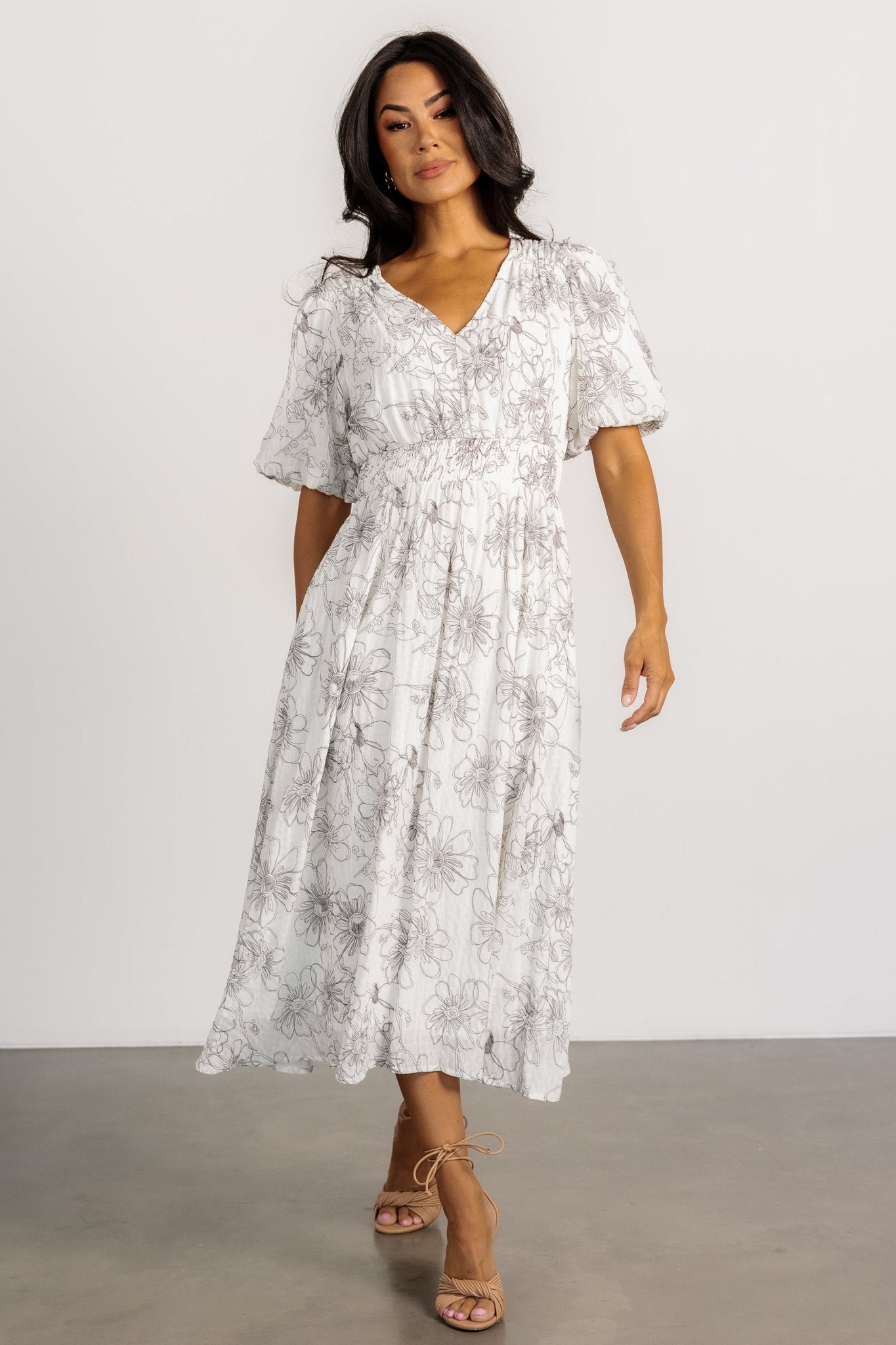 Makenna Midi Dress | Off White Print - Baltic Born