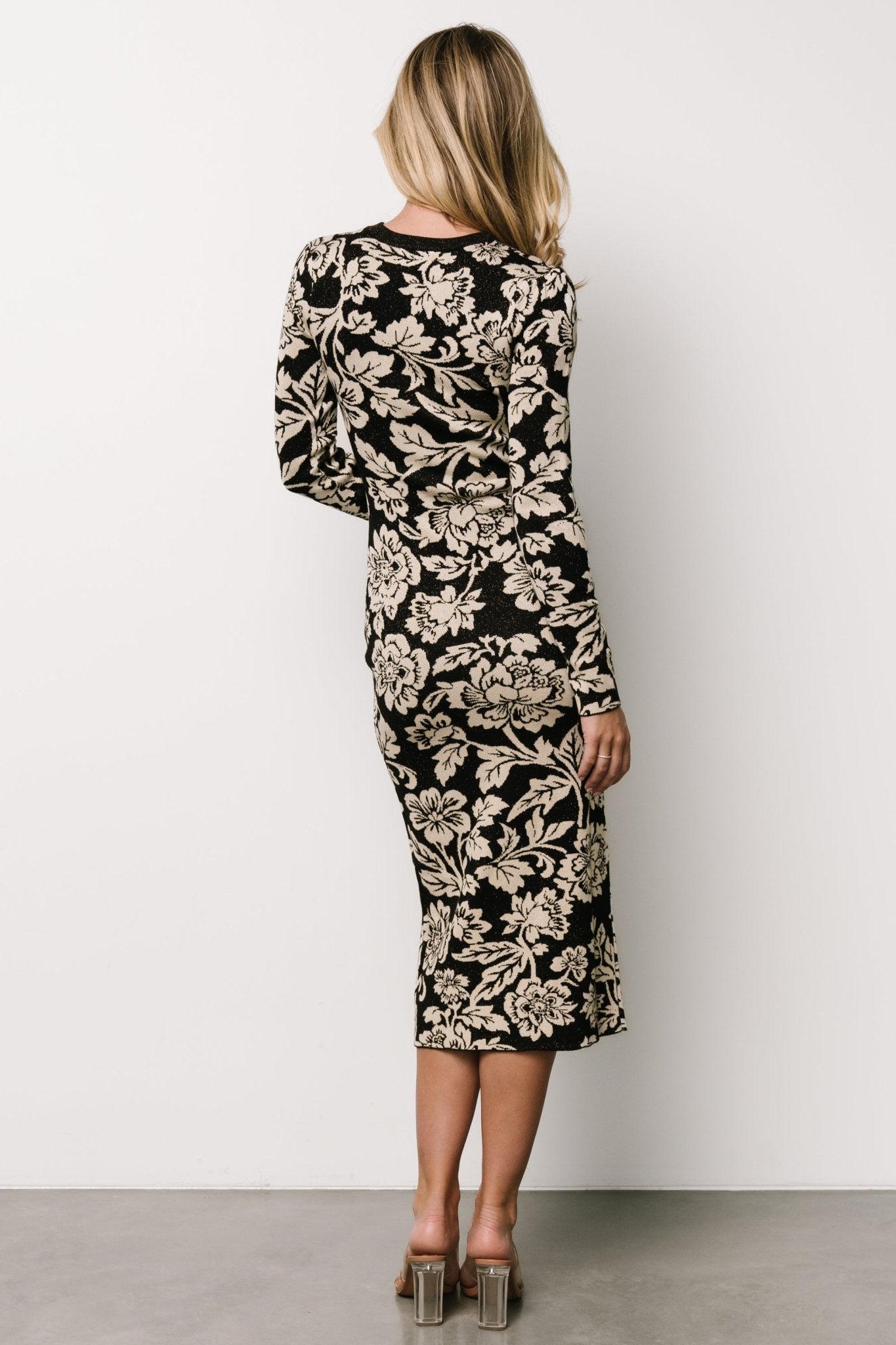 Marci Sweater Dress | Black + Ivory Floral - Baltic Born