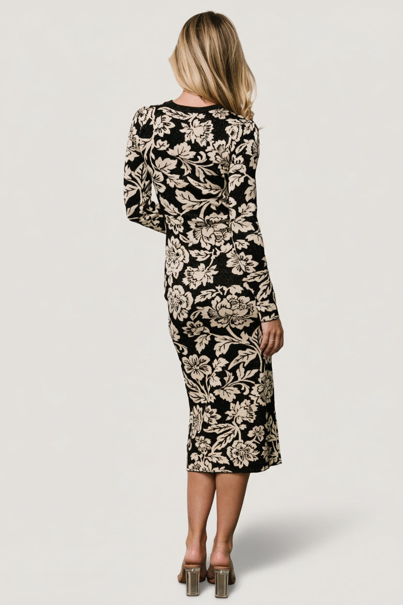 Marci Sweater Dress | Black + Ivory Floral - Baltic Born