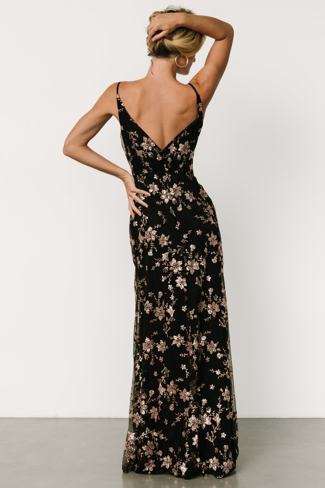 Marcia Sparkle Gown | Black + Rose Gold - Baltic Born