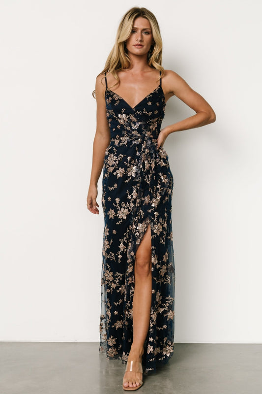 Marcia Sparkle Gown | Navy + Rose Gold - Baltic Born