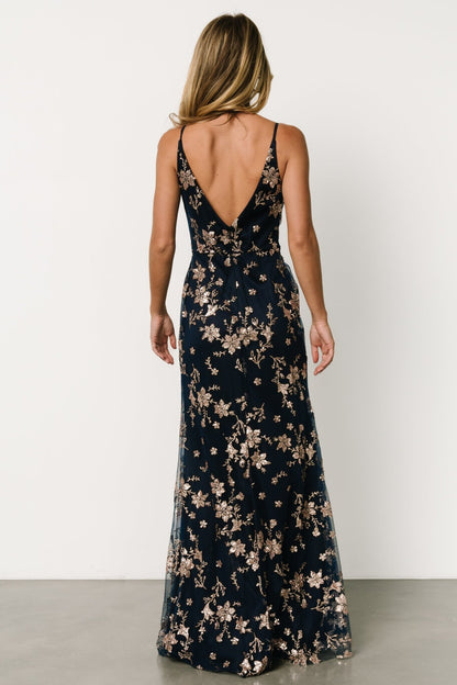 Marcia Sparkle Gown | Navy + Rose Gold - Baltic Born