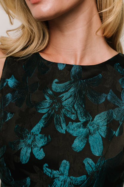 Maren Embossed Midi Dress | Black + Teal Floral - Baltic Born