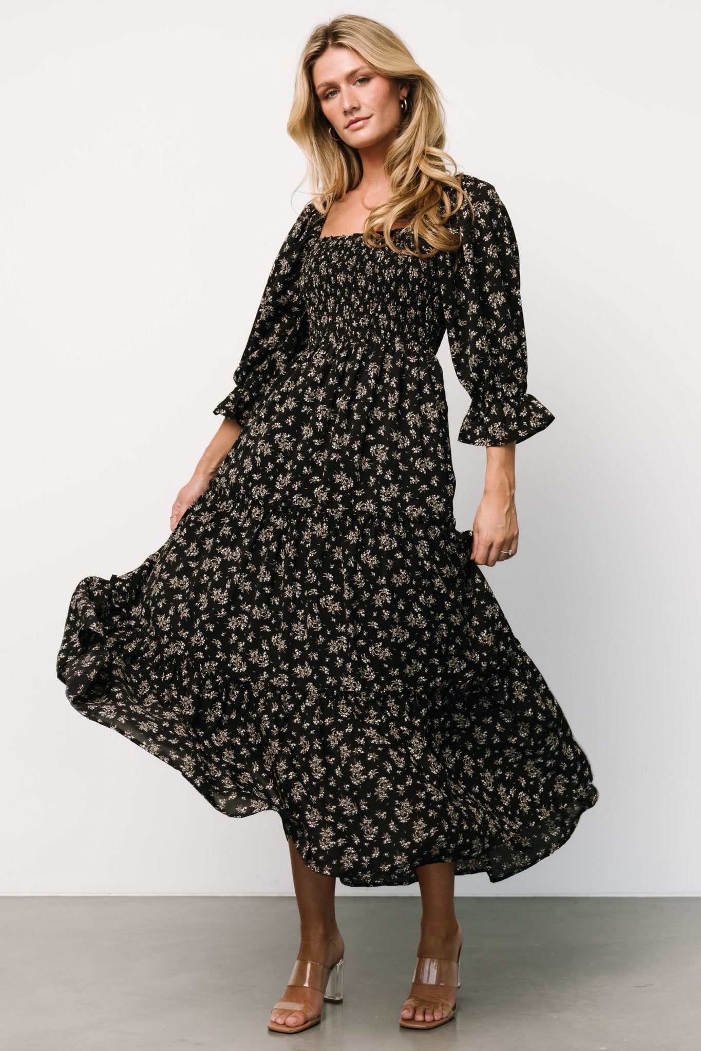 Margareta Tiered Dress | Black Floral - Baltic Born