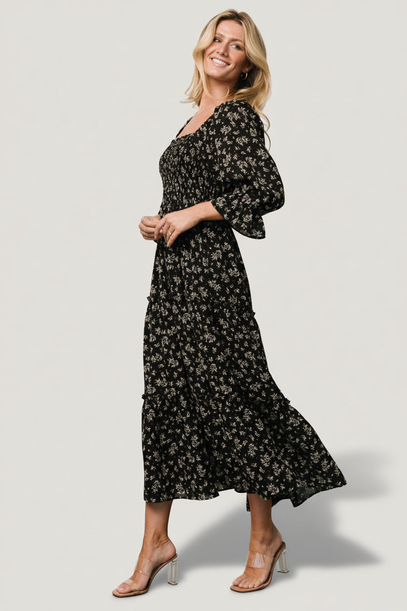 Baltic Born Womens Margareta Tiered Dress | Black Floral
