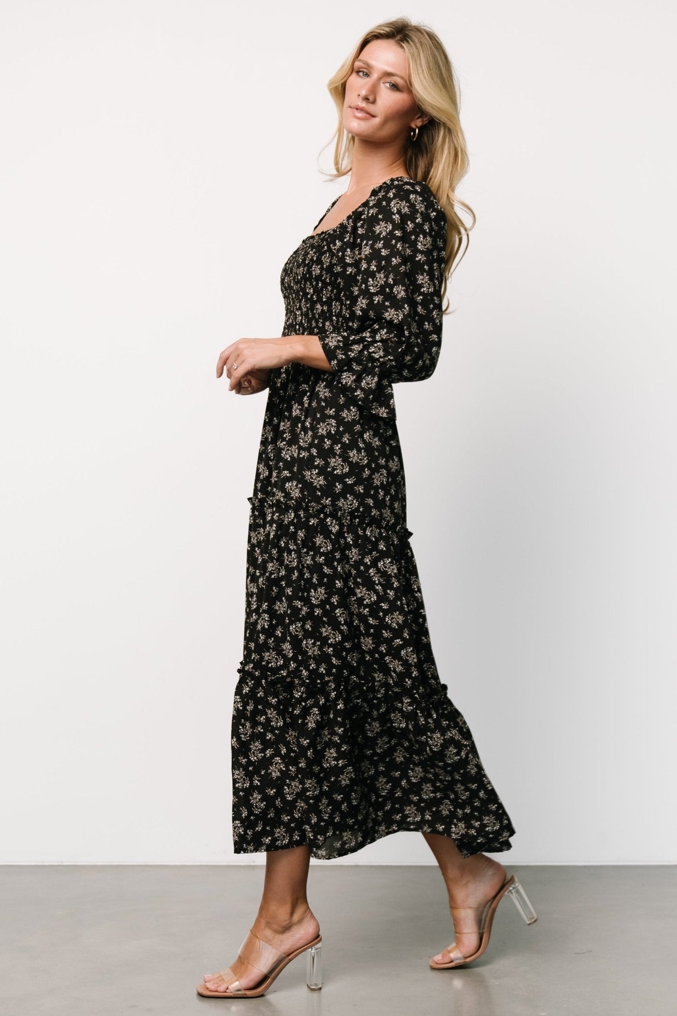 Margareta Tiered Dress | Black Floral - Baltic Born