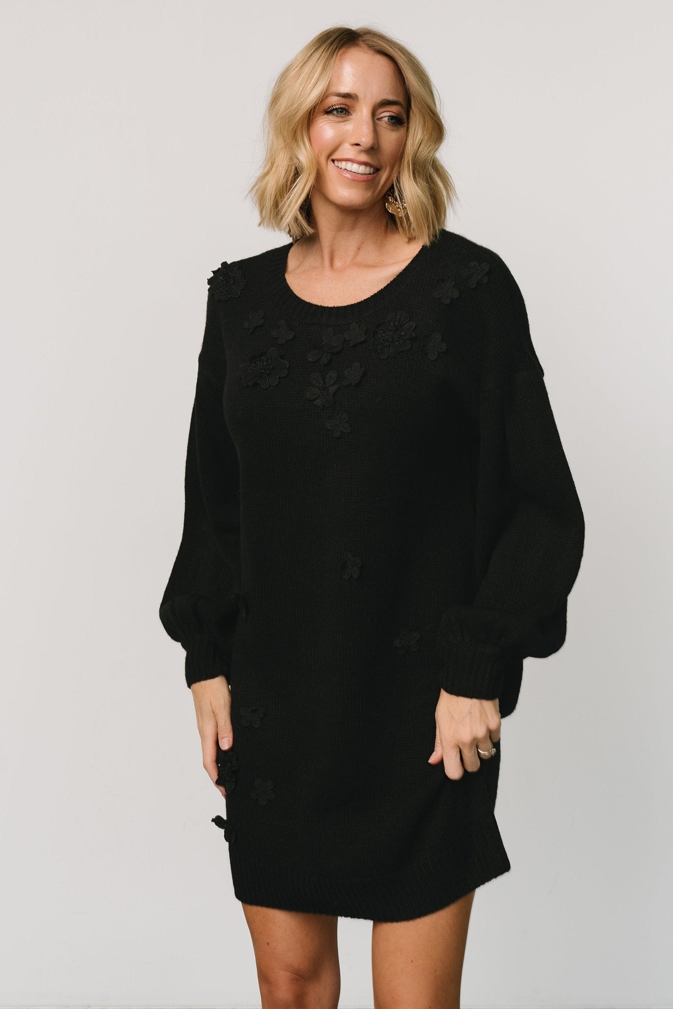 black lace sweater dress Nanette Lepore Black Lace Trimmed 100% Cotton Sweater Dress Size S