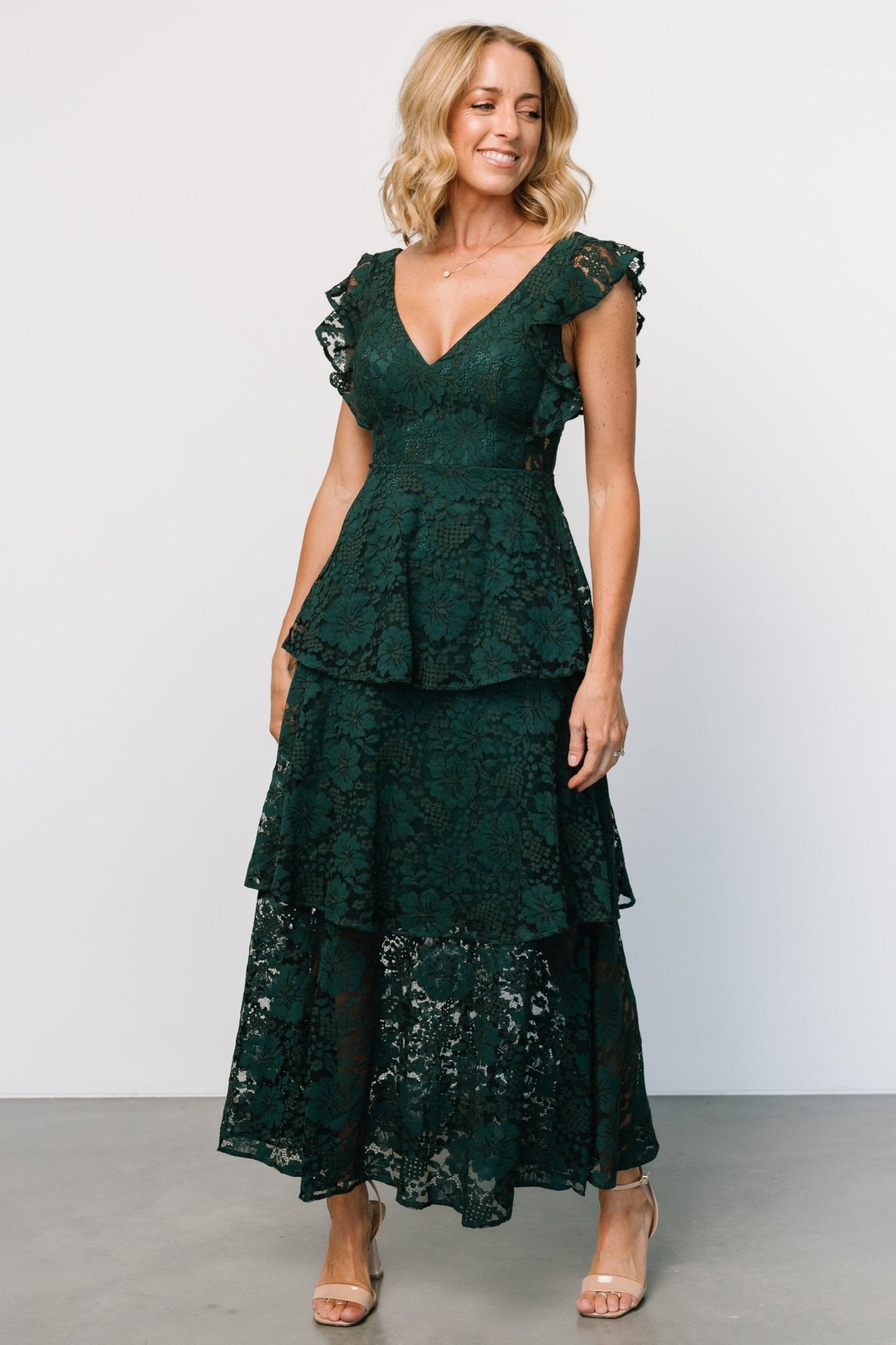 Margot Lace Tiered Maxi Dress | Deep Emerald - Baltic Born