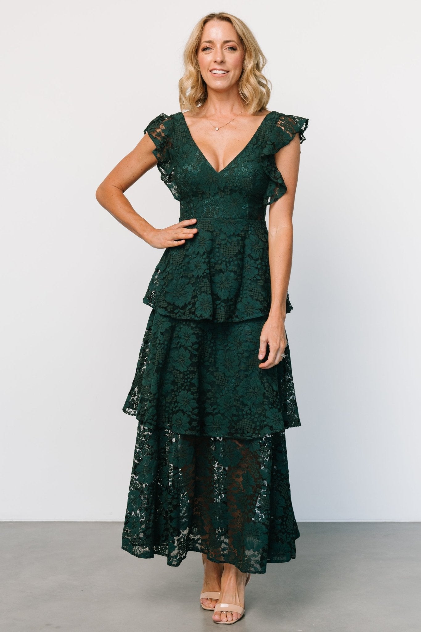 Margot Lace Tiered Maxi Dress | Deep Emerald - Baltic Born