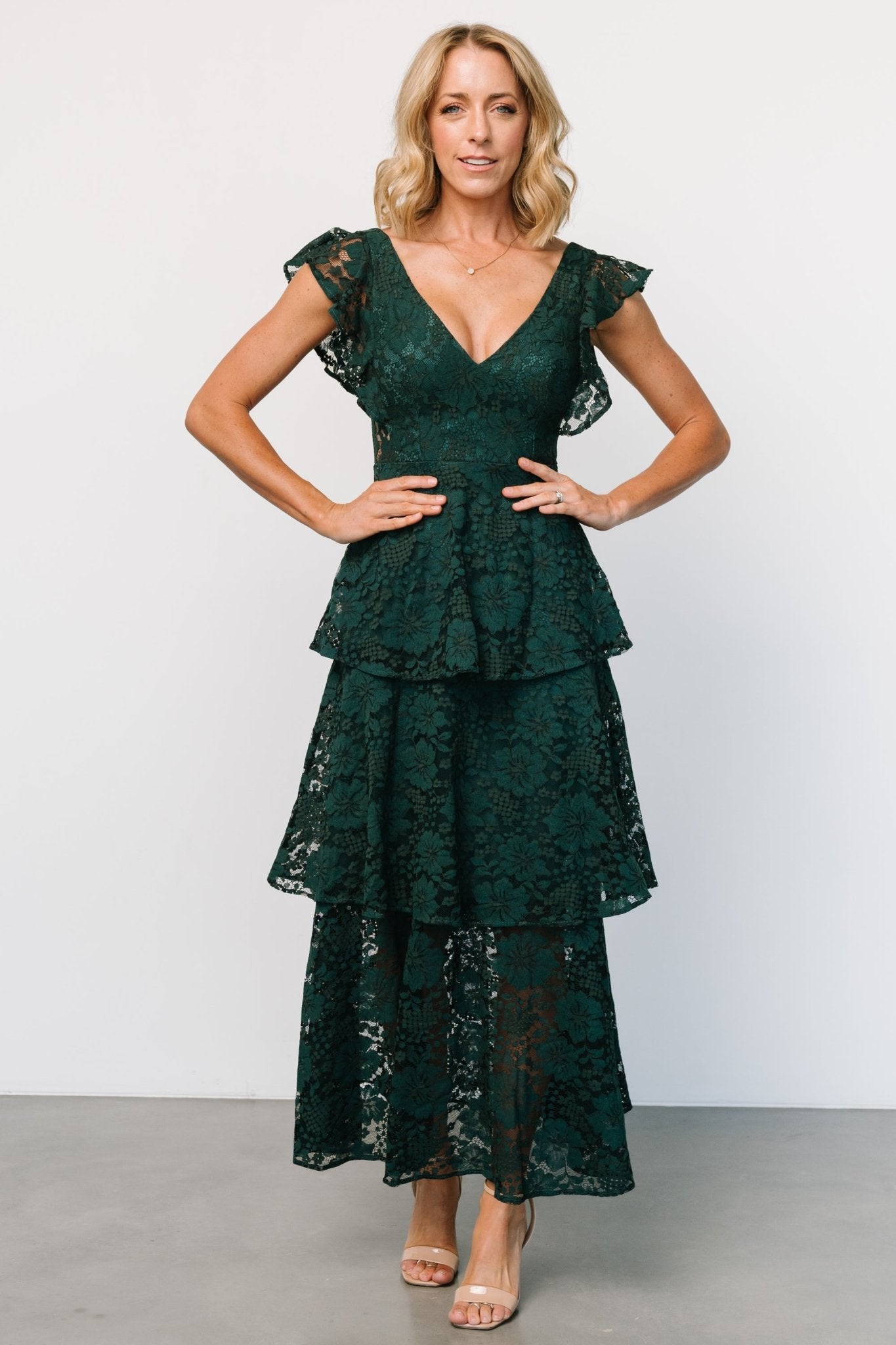 Margot Lace Tiered Maxi Dress | Deep Emerald - Baltic Born