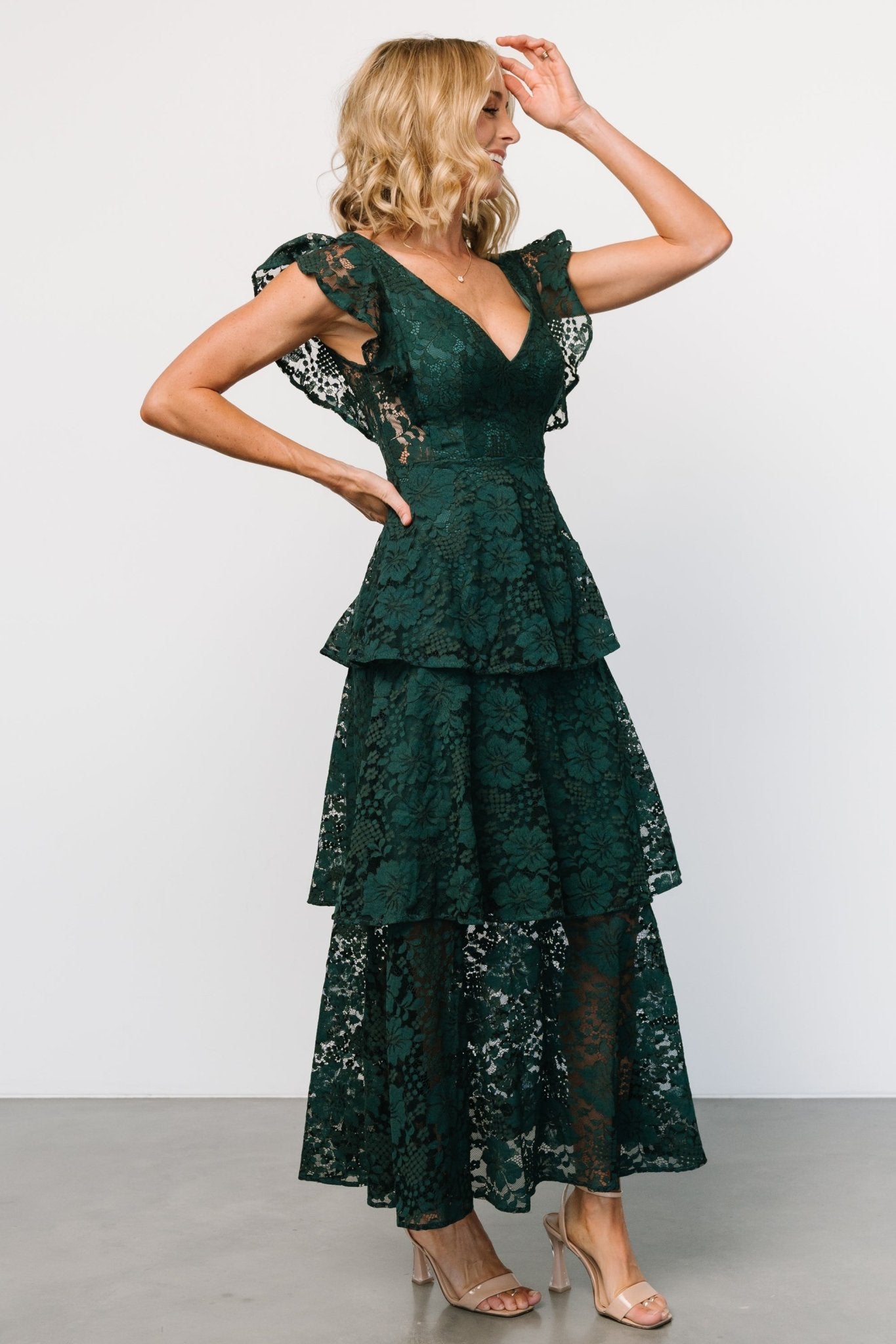 Margot Lace Tiered Maxi Dress | Deep Emerald - Baltic Born