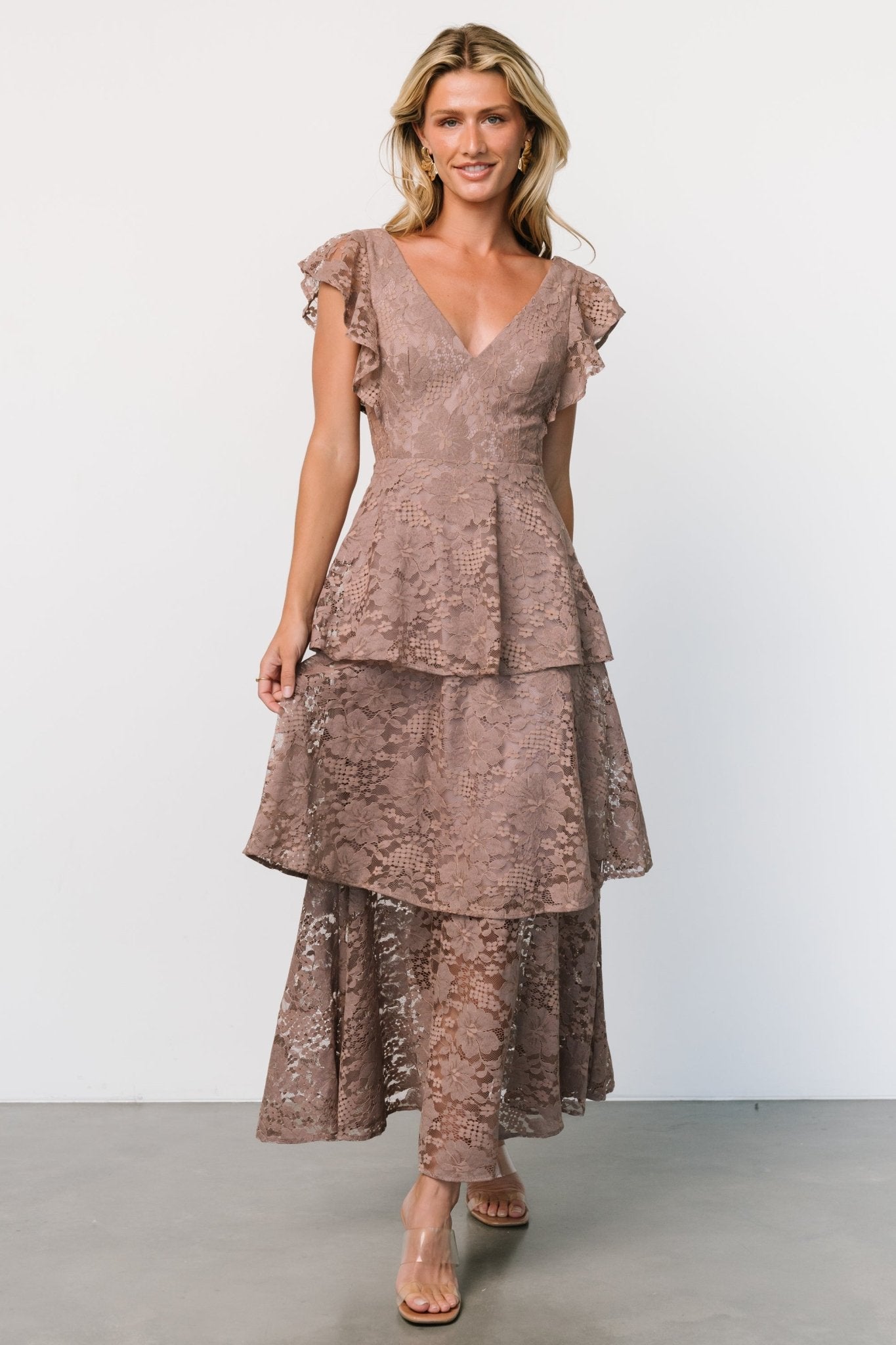 Margot Lace Tiered Maxi Dress | Desert Taupe - Baltic Born