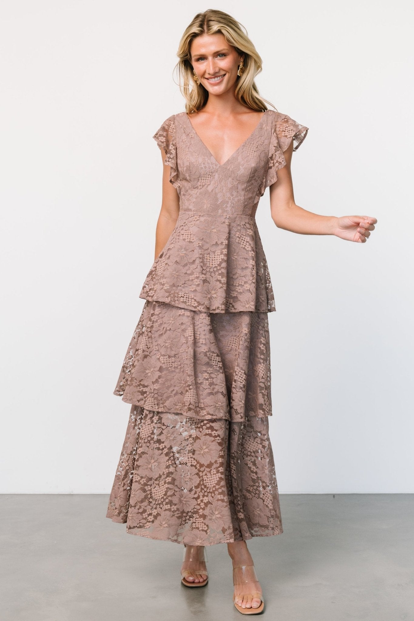 Margot Lace Tiered Maxi Dress | Desert Taupe - Baltic Born