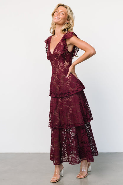 Margot Lace Tiered Maxi Dress | Wine - Baltic Born