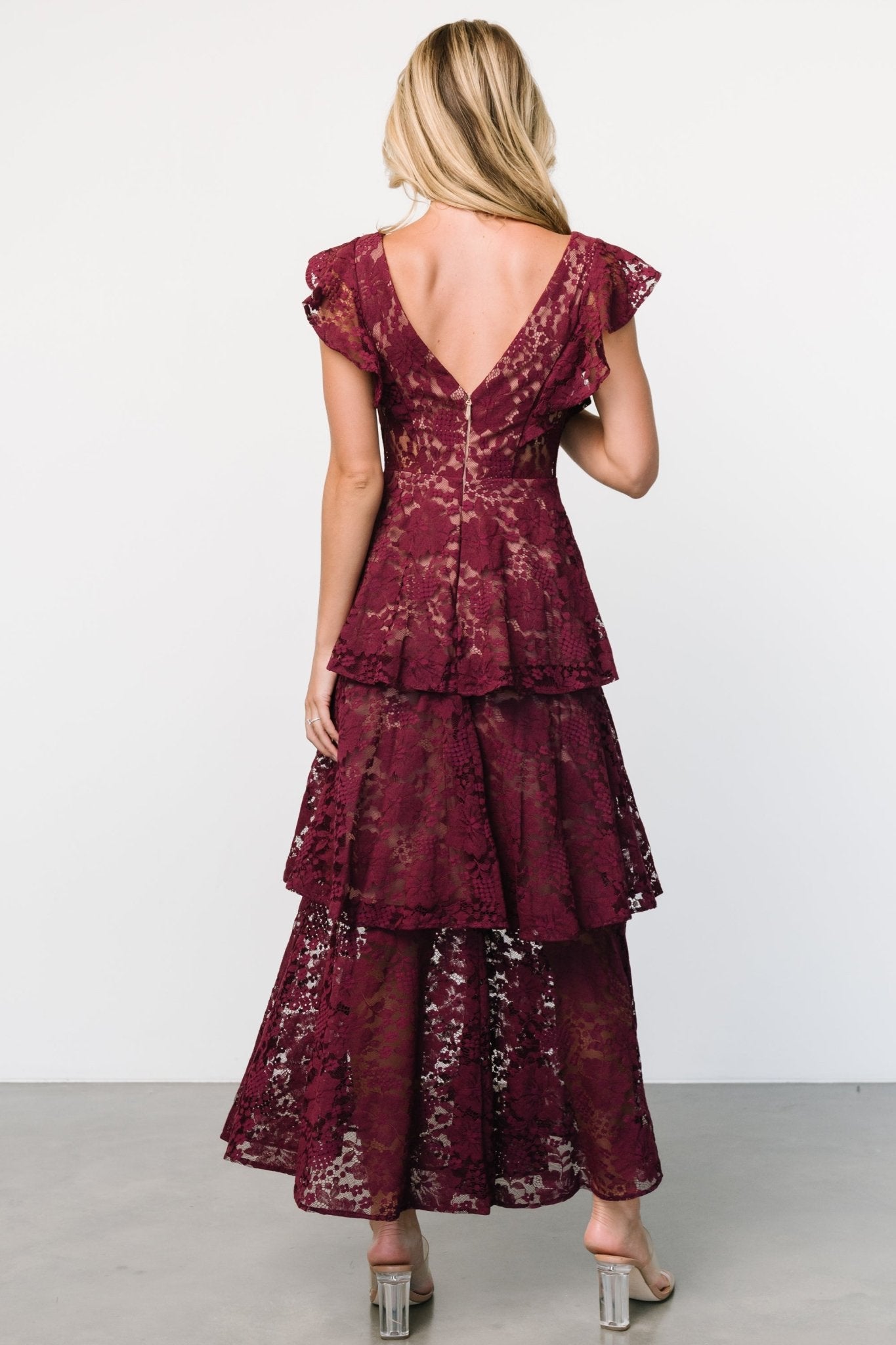 Margot Lace Tiered Maxi Dress | Wine - Baltic Born