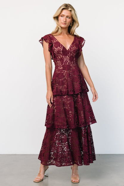 Margot Lace Tiered Maxi Dress | Wine - Baltic Born