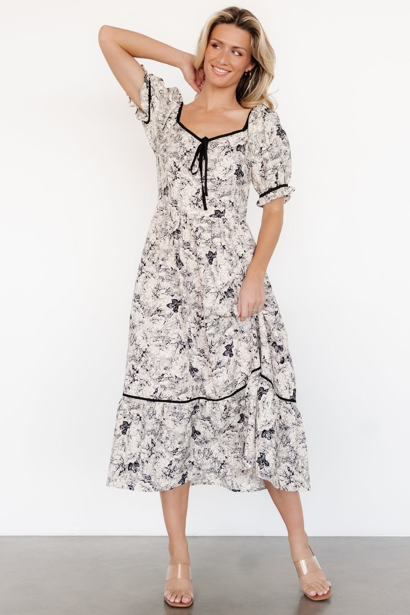 Mariana Midi Dress | Cream + Black Floral - Baltic Born