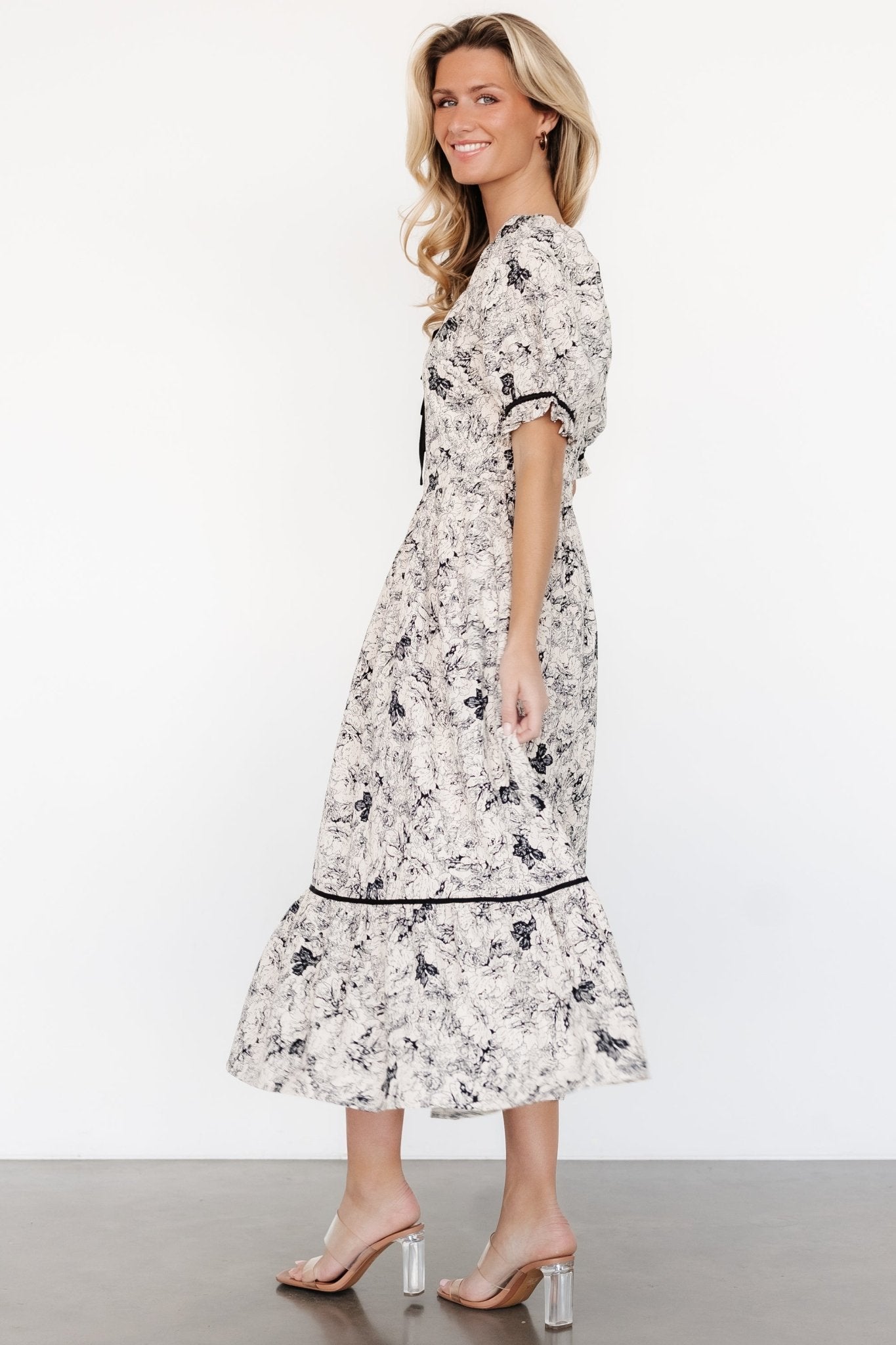 Mariana Midi Dress | Cream + Black Floral - Baltic Born